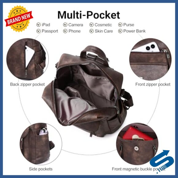 PU Leather Backpack Purse Adjustable Strap Multi Pocket Travel Bag main image 6